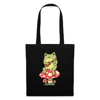 Frosch Auf Einem Pilz Ukulele Ukulelist - Stoffbeutel - Schwarz - Vorne