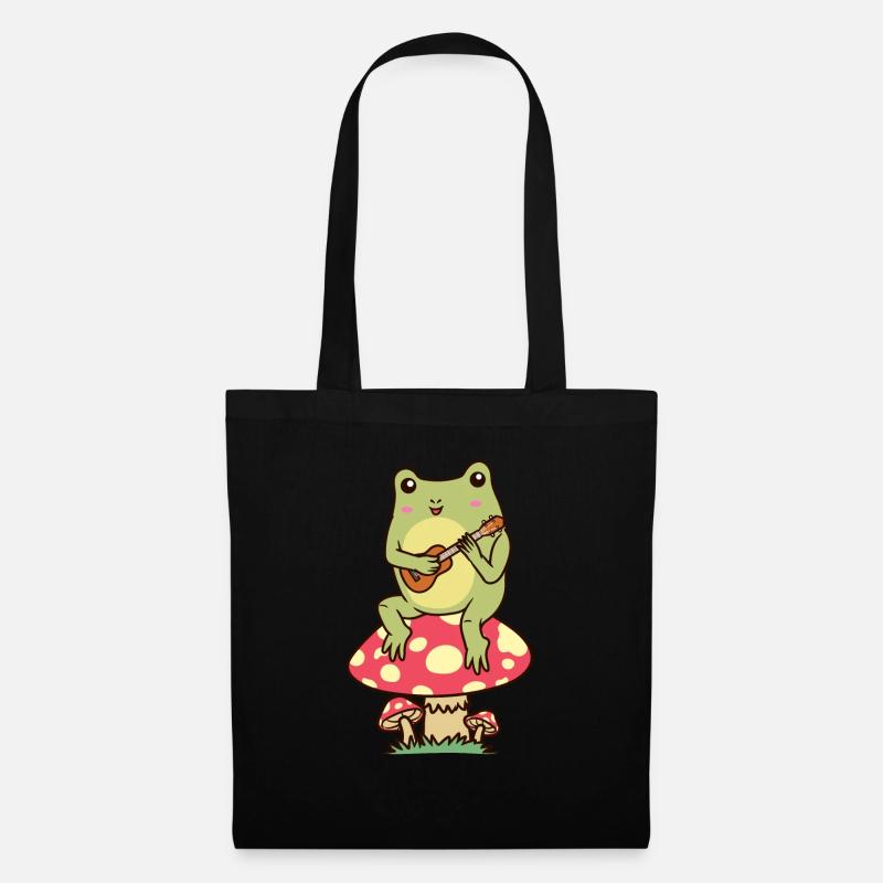 Frosch Auf Einem Pilz Ukulele Ukulelist - Stoffbeutel - Schwarz