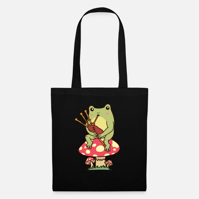 Frog on a mushroom Bagpipers Bagpipes - Tote Bag - black