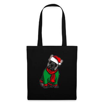 Bulldog avec chapeau de Noël costume de Noël - Sac en tissu - noir - Devant