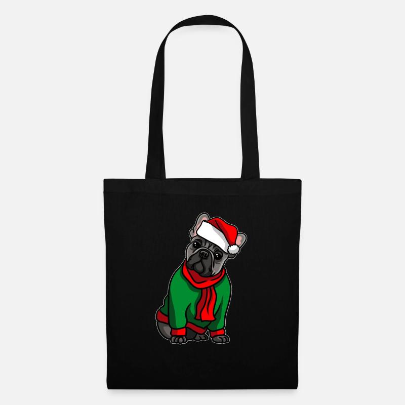 Bulldogge mit Weihnachtsmütze Weihnachtskostüm - Stoffbeutel - Schwarz