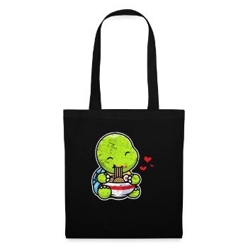 Kawaii Turtle Eating Ramen Noodles Anime Girls - Sac en tissu - noir - Devant