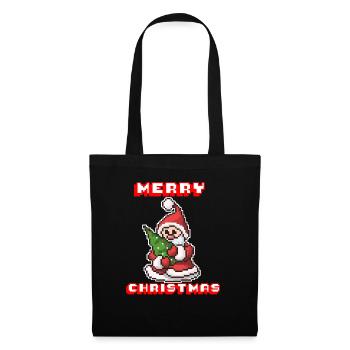 Merry Christmas I Xmas I 8 Bit Pixelated Santa - Stoffbeutel - Schwarz - Vorne
