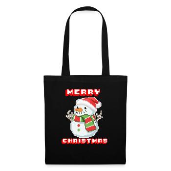 Merry Christmas I Xmas I 8 Bit Pixelated Snowman - Stoffbeutel - Schwarz - Vorne