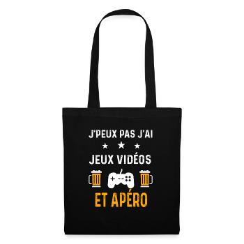 je peux pas j'ai jeux vidéos et apéro - Sac en tissu - noir - Devant