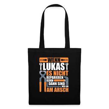 Vorname Lukas Name Geburtstag Geschenk - Stoffbeutel - Schwarz - Vorne