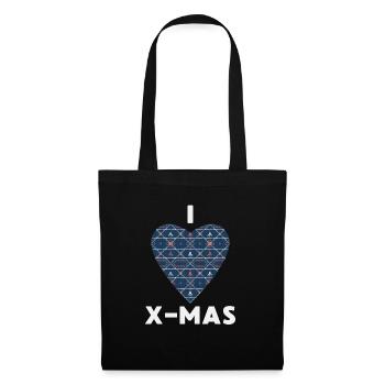 I Love X-Mas Weihnachten Gestricktes Herz - Stoffbeutel - Schwarz - Vorne