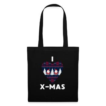 I Love X-Mas Weihnachten Gestricktes Herz - Stoffbeutel - Schwarz - Vorne