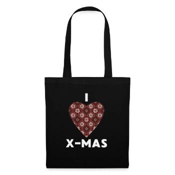 I Love X-Mas Weihnachten Gestricktes Herz - Stoffbeutel - Schwarz - Vorne