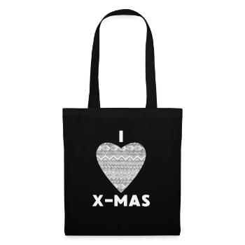 I Love X-Mas Weihnachten Gestricktes Herz - Stoffbeutel - Schwarz - Vorne