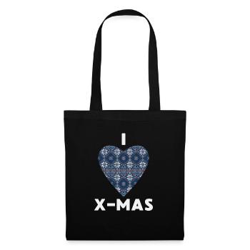 I Love X-Mas Weihnachten Gestricktes Herz - Stoffbeutel - Schwarz - Vorne