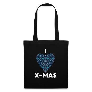 I Love X-Mas Weihnachten Gestricktes Herz - Stoffbeutel - Schwarz - Vorne