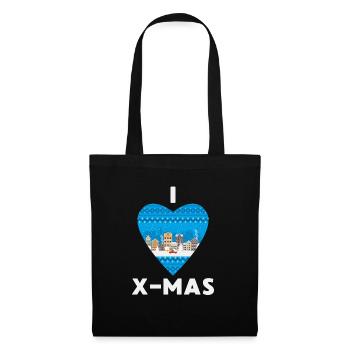 I Love X-Mas Weihnachten Gestricktes Herz - Stoffbeutel - Schwarz - Vorne