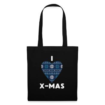 I Love X-Mas Weihnachten Gestricktes Herz - Stoffbeutel - Schwarz - Vorne