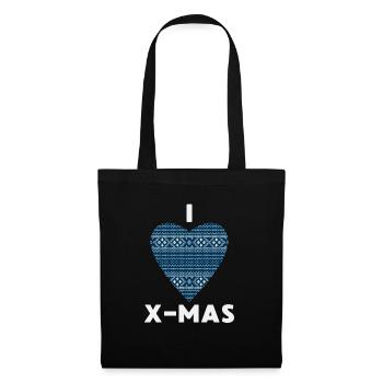 I Love X-Mas Weihnachten Gestricktes Herz - Stoffbeutel - Schwarz - Vorne