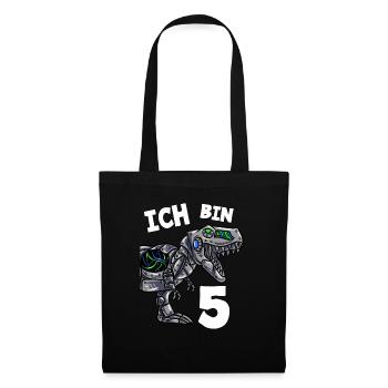 Ich bin 5 Jahre Dino Dinosaurier 5. Geburtstag - Stoffbeutel - Schwarz - Vorne