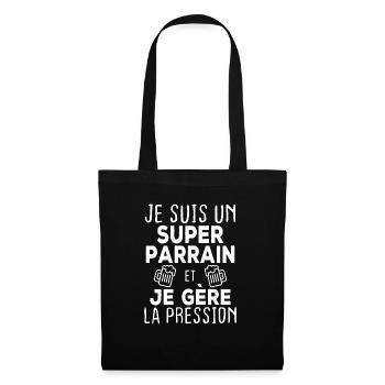 Je suis un super parrain, Humour cadeau parrain - Sac en tissu - noir - Devant