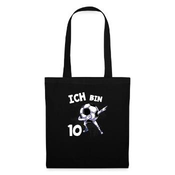Ich bin 10 Jahre Fußball 10. Geburtstag - Stoffbeutel - Schwarz - Vorne