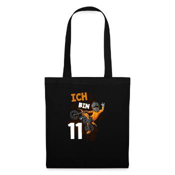Ich bin 11 Jahre Cross Motorrad 11. Geburtstag - Stoffbeutel - Schwarz - Vorne