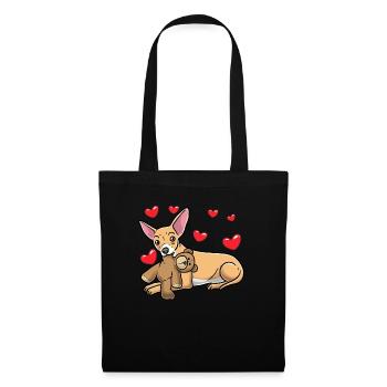 Chiweenie Chien avec jouet en peluche - Sac en tissu - noir - Devant