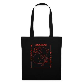 Japanischer Dackel Drache Dog Fun Dackel - Stoffbeutel - Schwarz - Vorne