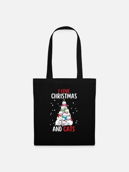 I Love Christmas and Cats Katze Weihnachten - Stoffbeutel - Schwarz
