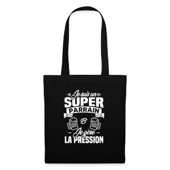 Je suis un super parrain, Humour cadeau parrain - Sac en tissu - noir - Devant