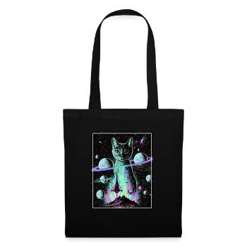 Katze Weltraum Astronaut Space Neon Raketen - Stoffbeutel - Schwarz - Vorne