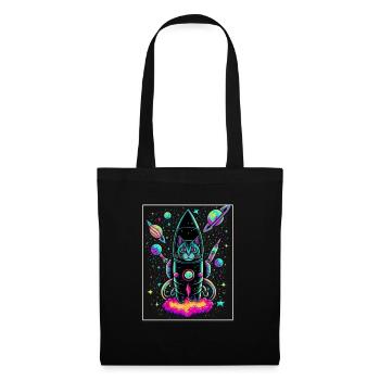 Cat Space Astronaut Space Neon Rockets - Tote Bag - black - Front