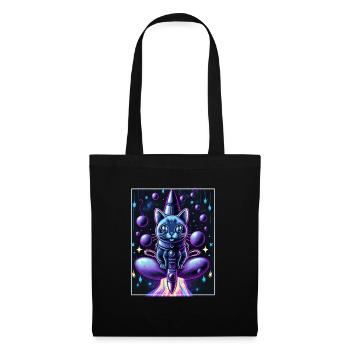 Cat Space Astronaut Space Neon Rockets - Tote Bag - black - Front