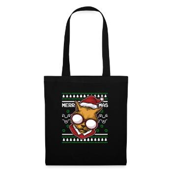 Moche pull de Noël Tshirt chat de Noël - Sac en tissu - noir - Devant
