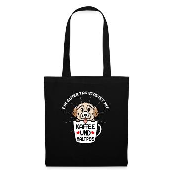 Kaffee Und Maltipoo Hund - Stoffbeutel - Schwarz - Vorne