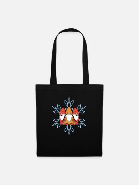 Drei Wichtel Schneeflocke - Familie Weihnachten - Stoffbeutel - Schwarz