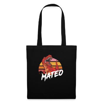 MATEO - Schöner Jungen Name mit T-REX Dino - Stoffbeutel - Schwarz - Vorne