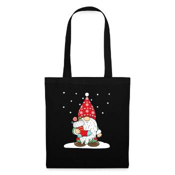 Weihnachts Gnom Zwerg Wichtel - Stoffbeutel - Schwarz - Vorne