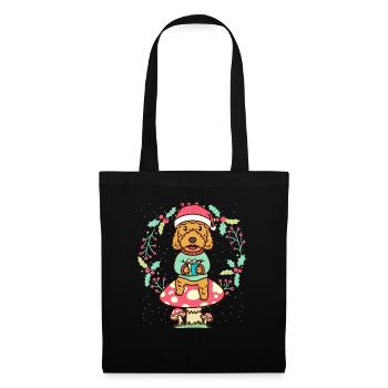 Cockapoo dog on mushroom Christmas wreath Christmas - Tote Bag - black - Front