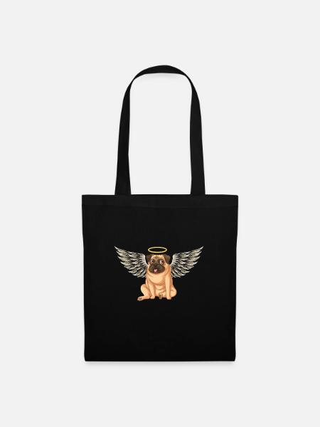 Engel-Mops-Hund - Stoffbeutel - Schwarz