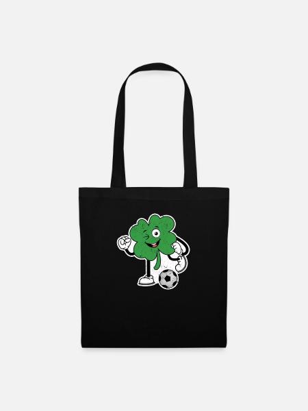Fußball Kleeblatt Glücksklee Irischer St. Patrick - Stoffbeutel - Schwarz