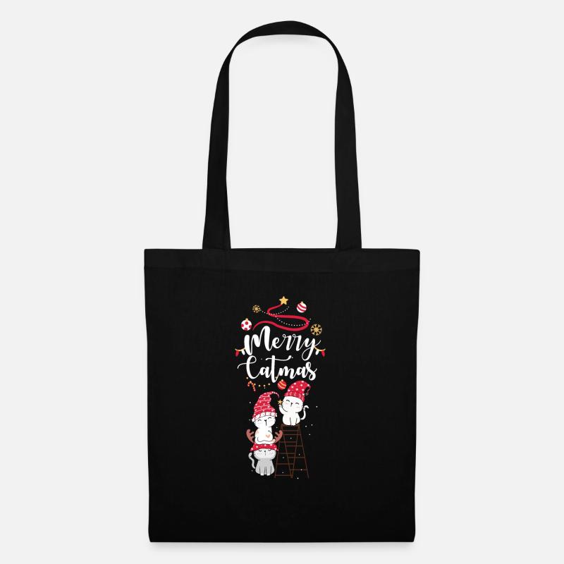 Merry Catmas - Stoffbeutel - Schwarz