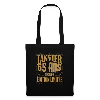 Janvier 65 ans. Cadeau 65 ans janvier anniversaire - Sac en tissu - noir - Devant