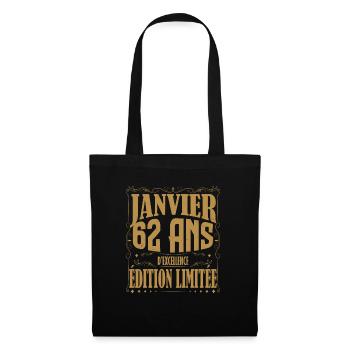 Janvier 62 ans. Cadeau 62 ans janvier anniversaire - Sac en tissu - noir - Devant