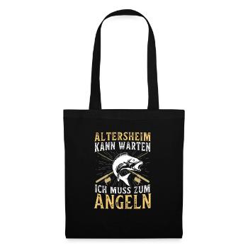 Angeln Geschenk Fischer Angler Petri Heil Rute - Stoffbeutel - Schwarz - Vorne