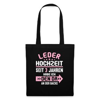 3 verheiratet Leder Hochzeit 3.Hochzeitstag - Stoffbeutel - Schwarz - Vorne