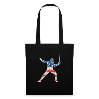 Amerikanische Flagge Fechter T-Shirt Fechten Säbel - Stoffbeutel - Schwarz - Vorne