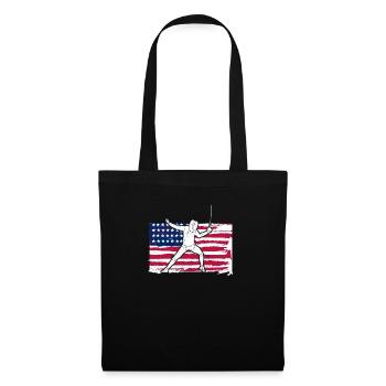 Fechten Amerikanische Flagge Fechter USA Florett - Stoffbeutel - Schwarz - Vorne