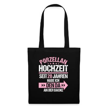 20 verheiratet Porzellan Hochzeit 20.Hochzeitstag - Stoffbeutel - Schwarz - Vorne