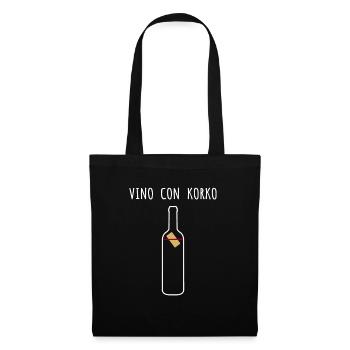 VINO CON KORKO - Lustiger Spruch Weinliebhaber - Stoffbeutel - Schwarz - Vorne