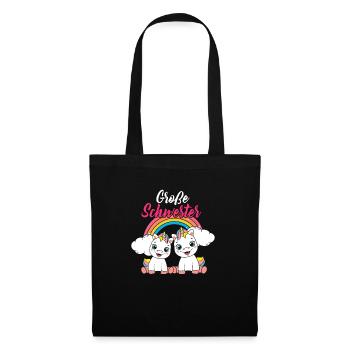 Große Schwester Einhorn Regenbogen Babyparty - Stoffbeutel - Schwarz - Vorne