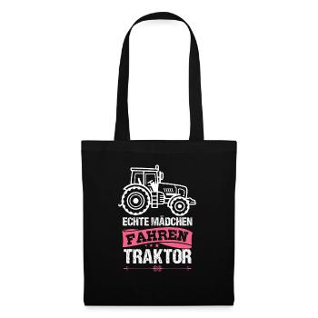 Echte Mädchen Fahren Traktor Bauernfrau Bäuerin - Stoffbeutel - Schwarz - Vorne