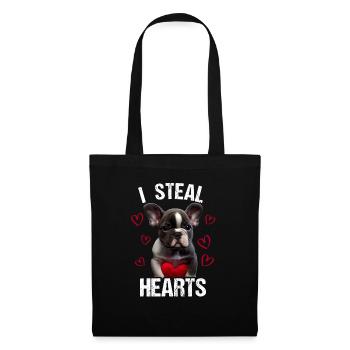 Je vole des cœurs chien Frenchie français bulldog - Sac en tissu - noir - Devant